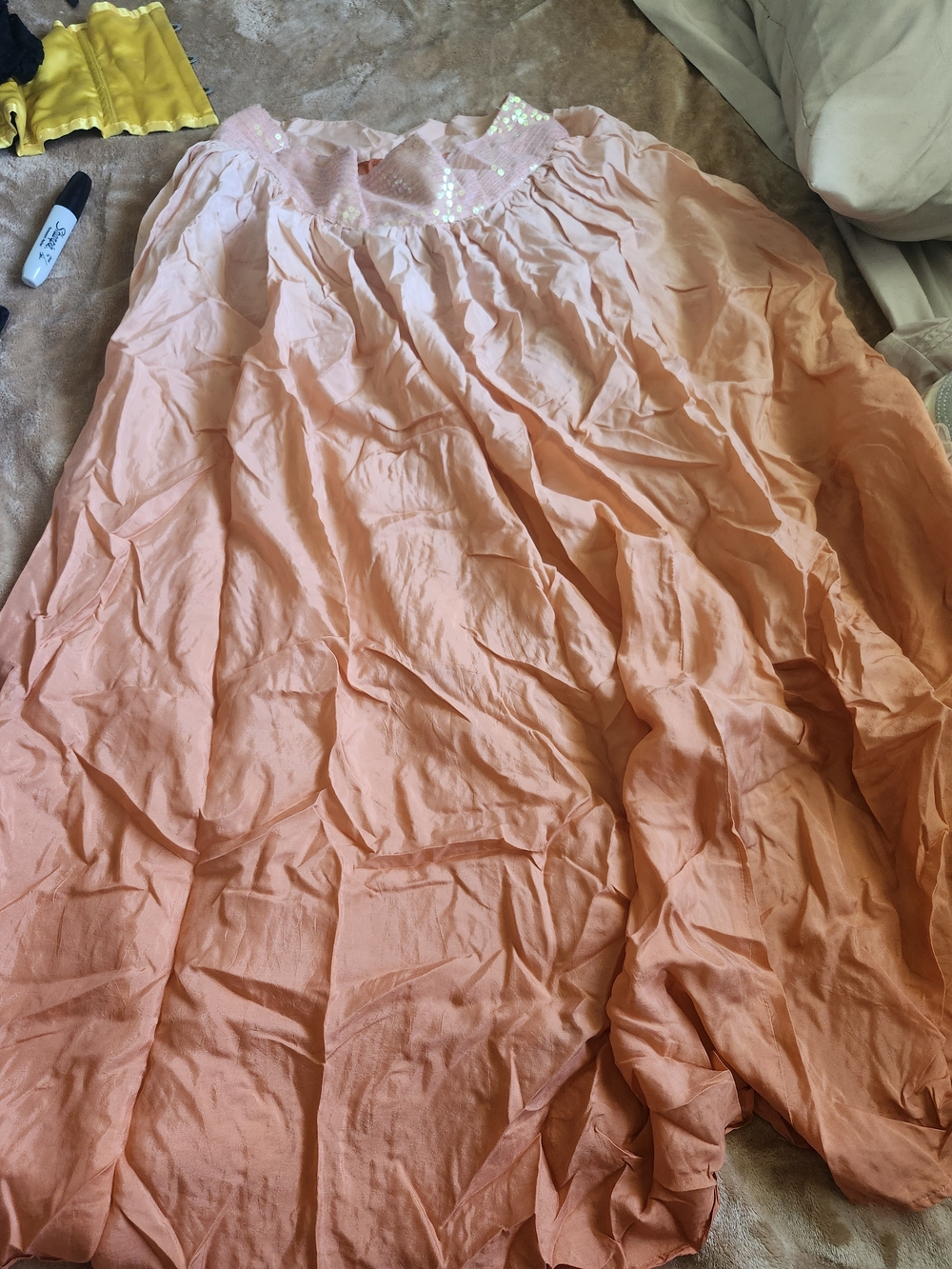 Kenar Silk Ombre Orange Sequin Trim Skirt - Bellydance Festival Cosplay